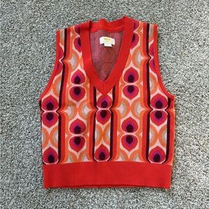 Anthropologie Maeve Vera Jacquard Red Knit Sweater Vest Top